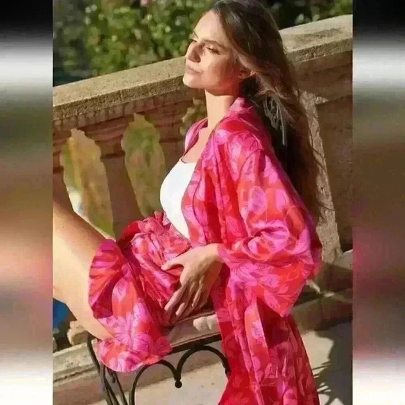 Bundle La Senza Floral Pink Lingerie Robe + Red Lingerie size S/M - Picture 1 of 5